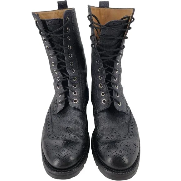 Bally of Switzerland Black Grain Leather Combat Boots Men 8 Wingtip Birbur Shoes - Picture 3 of 13